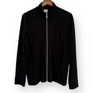 Weekends By Chico's French Terry Mock Neck Jacket Black Lightweight Size 1 M-8